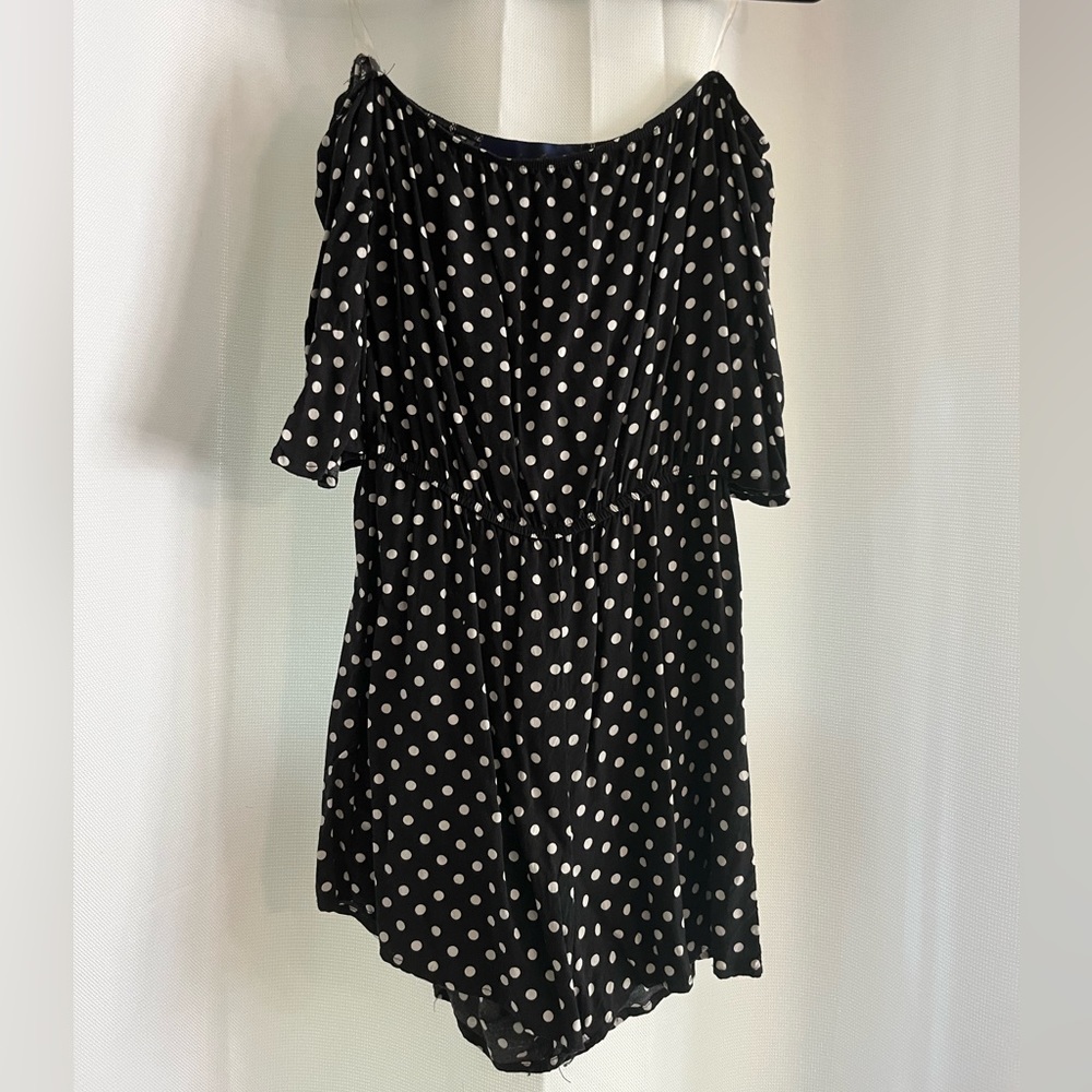 Polka dot off the shoulder romper